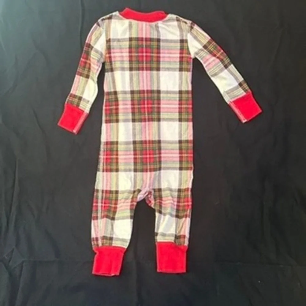Hanna Andersson Holiday Plaid Full Zip One Piece Christmas Pajamas 70 6-12 month